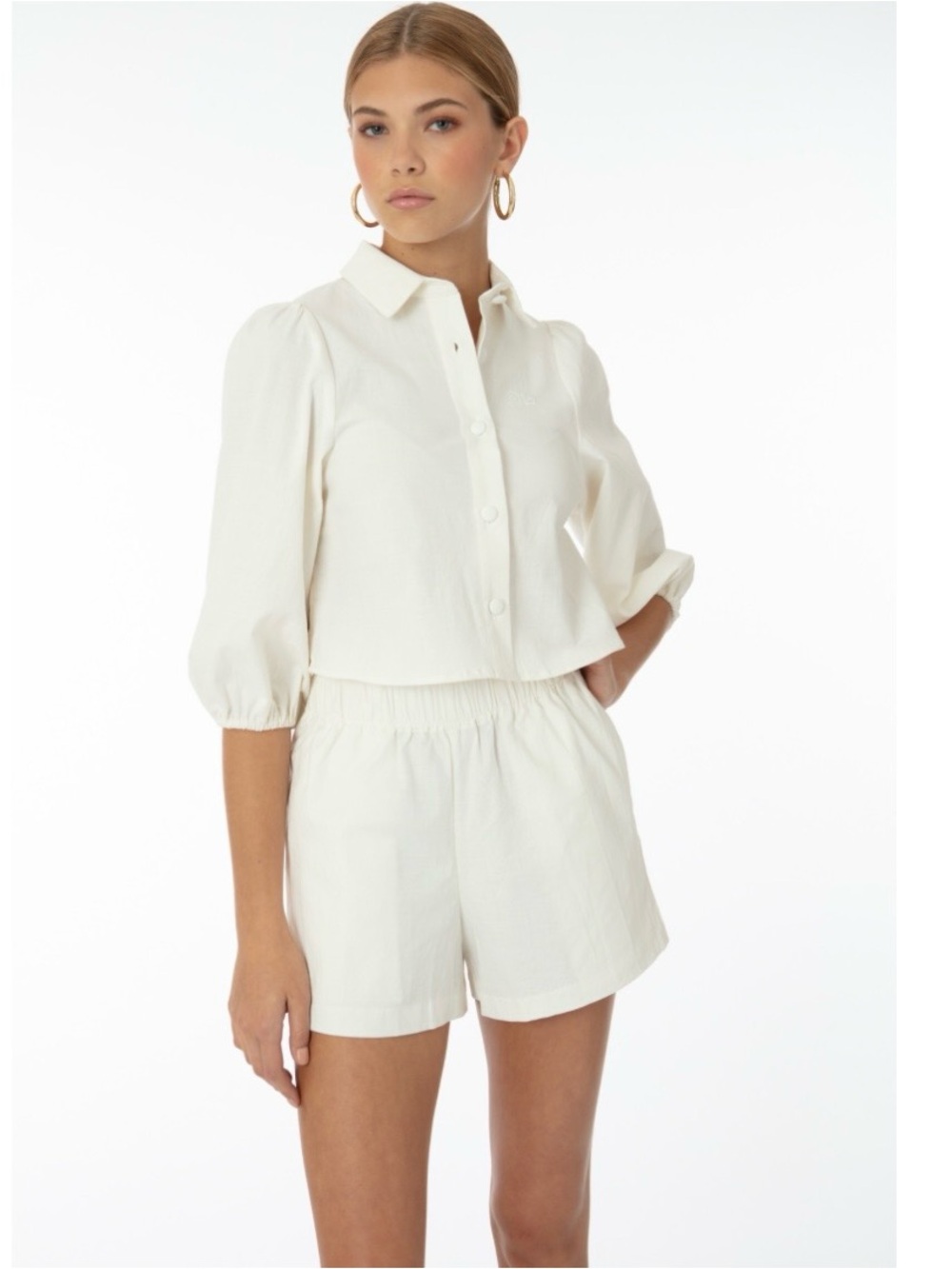 Ellandemm White Ellie Set Shorts & Top Size M Cotton Quiet Luxury Coastal